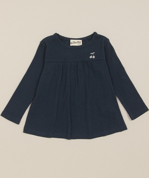 Love&Peace&Money(ラブアンドピースアンドマネー)の「cherry刺しゅう長袖Tシャツ(Tシャツ/カットソー・キッズ・ネイビー/オフホワイト/ライトピンク・90cm/100cm/110cm/120cm/130cm/80cm)」の2枚目の写真