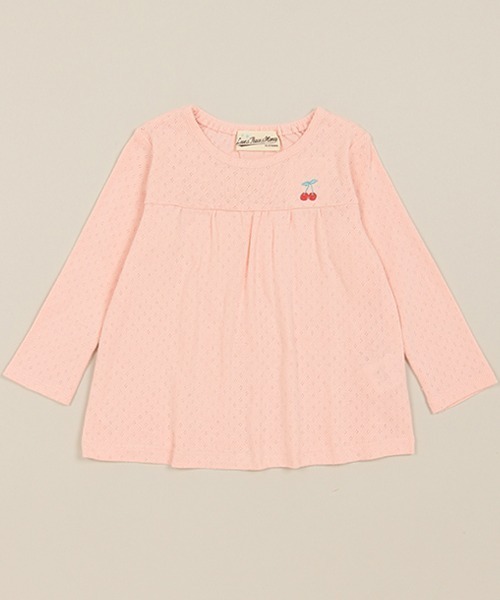 Love&Peace&Money(ラブアンドピースアンドマネー)の「cherry刺しゅう長袖Tシャツ(Tシャツ/カットソー・キッズ・ネイビー/オフホワイト/ライトピンク・90cm/100cm/110cm/120cm/130cm/80cm)」の3枚目の写真