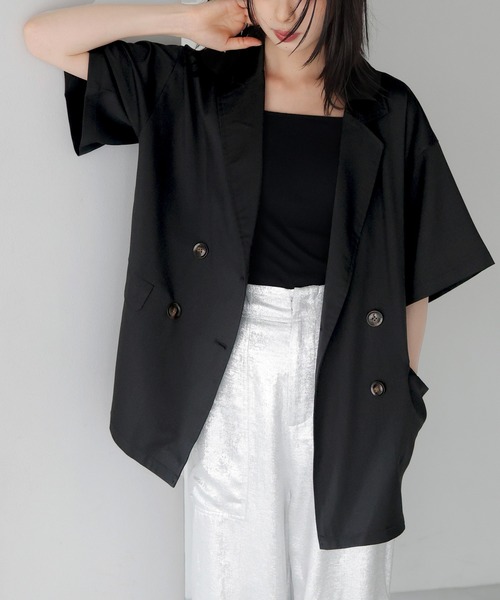 LIAN（リアン）の「ハーフスリーブテーラージャケット（テーラードジャケット・レディース・チャコールグレー/アイボリー/ベージュ/ブラック・FREE）」の3枚目の写真