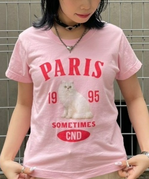 Candy Stripper(キャンディストリッパー)の「PARIS CAT Tシャツ(Tシャツ/カットソー・レディース・ピンク/オフホワイト/ライトブルー/ブラック・1/2/3)」の4枚目の写真