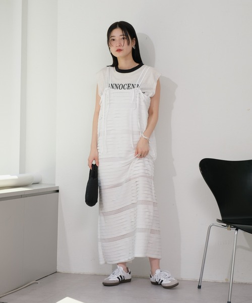 Kastane（カスタネ）の「【2サイズ展開】シアーフリルキャミワンピース（ワンピース・レディース・オフホワイト/ブラック・1/0）」の9枚目の写真