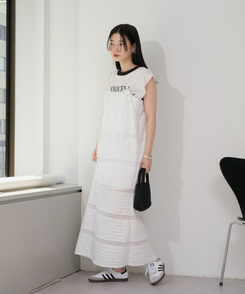 Kastane（カスタネ）の「【2サイズ展開】シアーフリルキャミワンピース（ワンピース・レディース・オフホワイト/ブラック・1/0）」の12枚目の写真