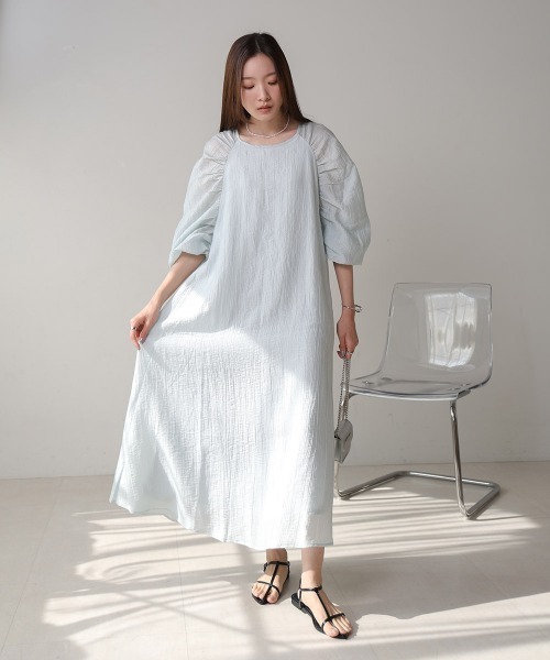 Bab(バブ)の「【低身長向けサイズあり】バテンレースベスト+ギャザースリーブワンピースセット(ワンピース・レディース・サックスブルー/ホワイト系その他/ベージュ・S/M)」の18枚目の写真