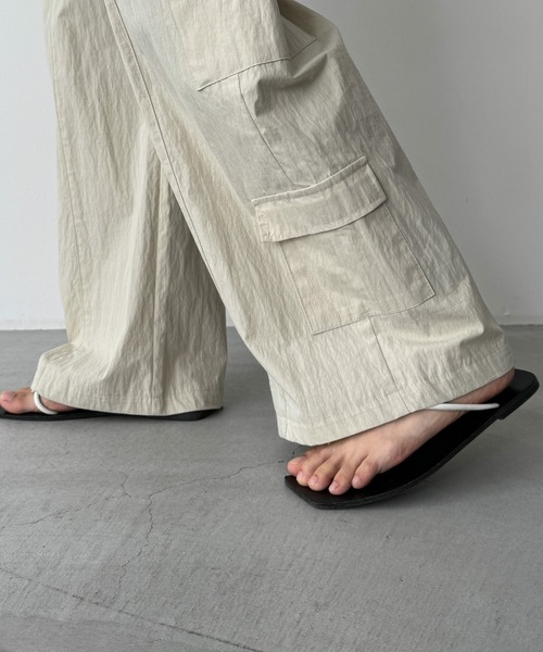 美品 キャナルジーン El mar ナイロンラインカーゴパンツ ワイド ゆったり 美品 キャナルジーン El mar ナイロンラインカーゴパンツ ワイド