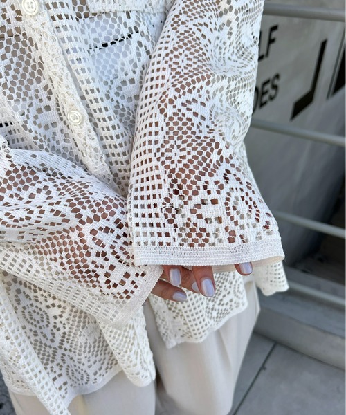 mic by Olu.（ミックバイオルドット）の「【ZOZOTOWN限定】カットレースシャツ（シャツ/ブラウス・レディース・ブラック/アイボリー・FREE）」の8枚目の写真