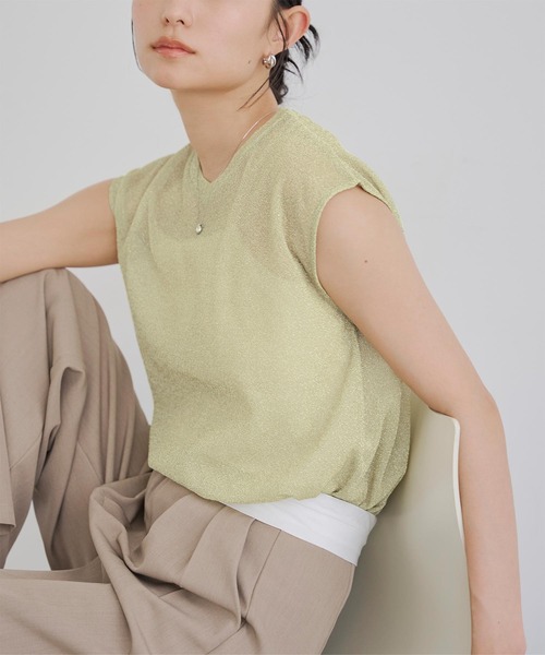 titivate(ティティベイト)の「ラメシアーフレンチスリーブトップス(Tシャツ/カットソー・レディース・イエロー/ブラウン/ブラック/シルバー・FREE)」の3枚目の写真