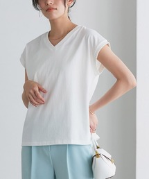 綿100%VネックフレンチスリーブベーシックTシャツ