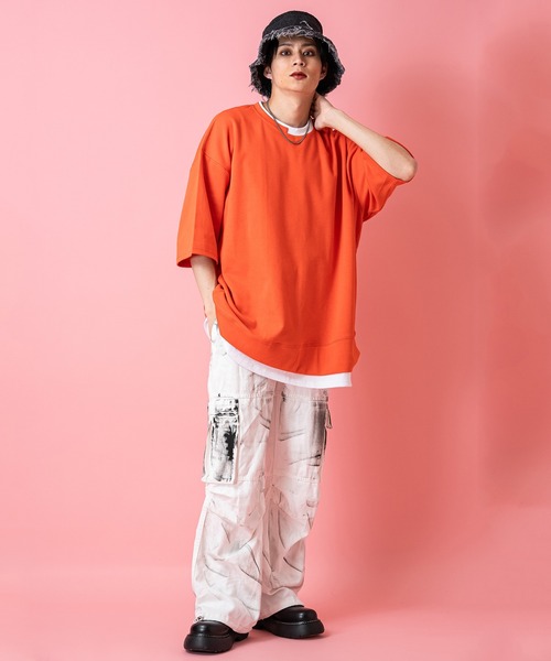 a.p.o.v.（エーピーオービー）の「a.p.o.v. フェイクレイヤービッグTシャツ（Tシャツ/カットソー・メンズ・ホワイト/オレンジ/ブラック・ONE SIZE）」の9枚目の写真