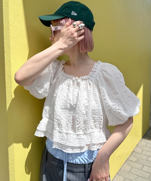 Alley by w closet（アリーバイダブルクローゼット）の「【Alley/2WAY】デコルテキレイ見えフリル＆ギャザーブラウス（シャツ/ブラウス・レディース・ミント/オフホワイト・FREE）」の3枚目の写真