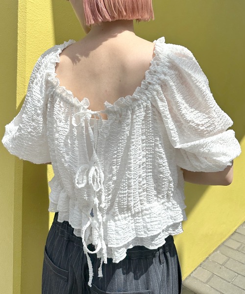 Alley by w closet（アリーバイダブルクローゼット）の「【Alley/2WAY】デコルテキレイ見えフリル＆ギャザーブラウス（シャツ/ブラウス・レディース・ミント/オフホワイト・FREE）」の5枚目の写真