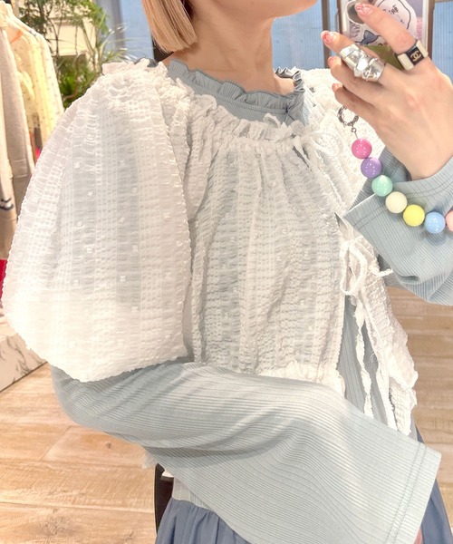 Alley by w closet（アリーバイダブルクローゼット）の「【Alley/2WAY】デコルテキレイ見えフリル＆ギャザーブラウス（シャツ/ブラウス・レディース・ミント/オフホワイト・FREE）」の22枚目の写真