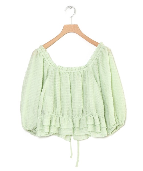 Alley by w closet（アリーバイダブルクローゼット）の「【Alley/2WAY】デコルテキレイ見えフリル＆ギャザーブラウス（シャツ/ブラウス・レディース・ミント/オフホワイト・FREE）」の13枚目の写真