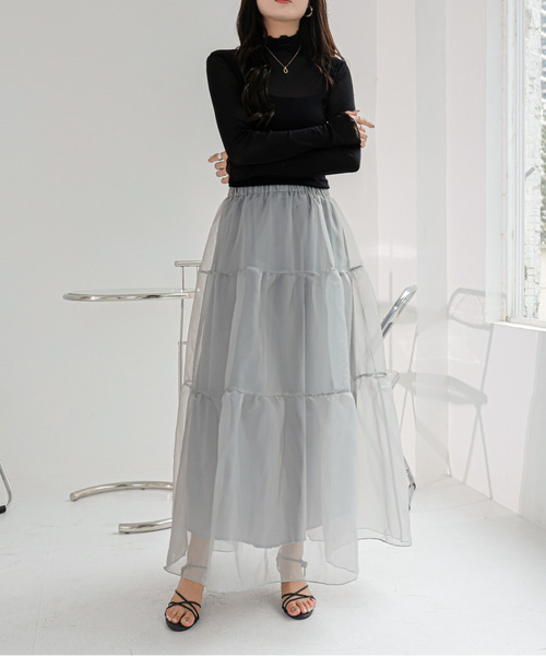 ECLIN（エクラン）の「シアーティアードフレアスカート（スカート・レディース・チャコールグレー/ベージュ/ブラック・S/M/L）」の8枚目の写真