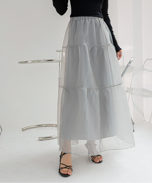 ECLIN（エクラン）の「シアーティアードフレアスカート（スカート・レディース・チャコールグレー/ベージュ/ブラック・S/M/L）」の6枚目の写真