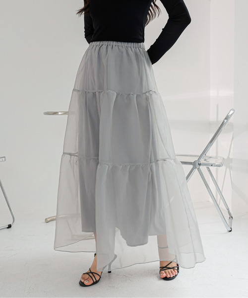 ECLIN（エクラン）の「シアーティアードフレアスカート（スカート・レディース・チャコールグレー/ベージュ/ブラック・S/M/L）」の21枚目の写真