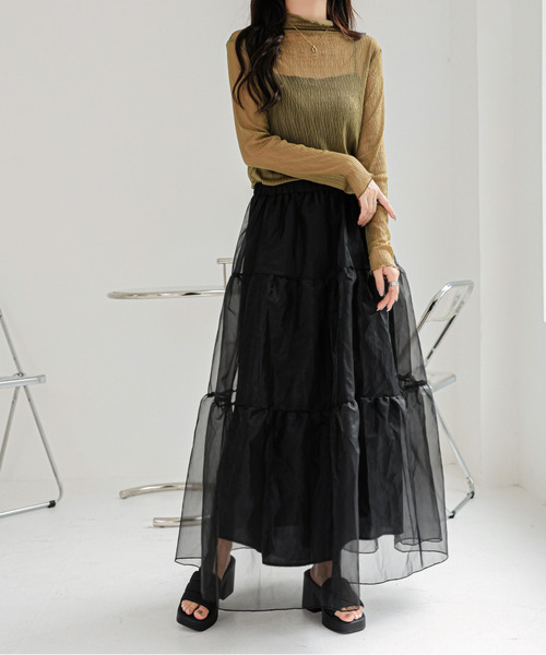 ECLIN（エクラン）の「シアーティアードフレアスカート（スカート・レディース・チャコールグレー/ベージュ/ブラック・S/M/L）」の20枚目の写真