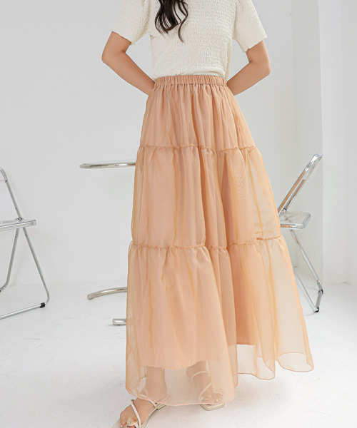 ECLIN（エクラン）の「シアーティアードフレアスカート（スカート・レディース・チャコールグレー/ベージュ/ブラック・S/M/L）」の18枚目の写真