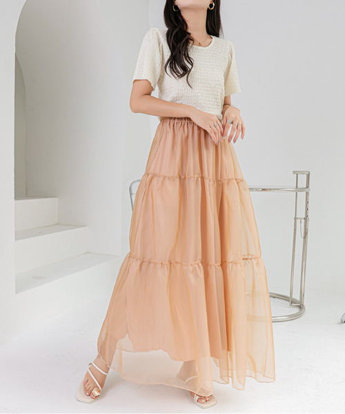 ECLIN（エクラン）の「シアーティアードフレアスカート（スカート・レディース・チャコールグレー/ベージュ/ブラック・S/M/L）」の15枚目の写真