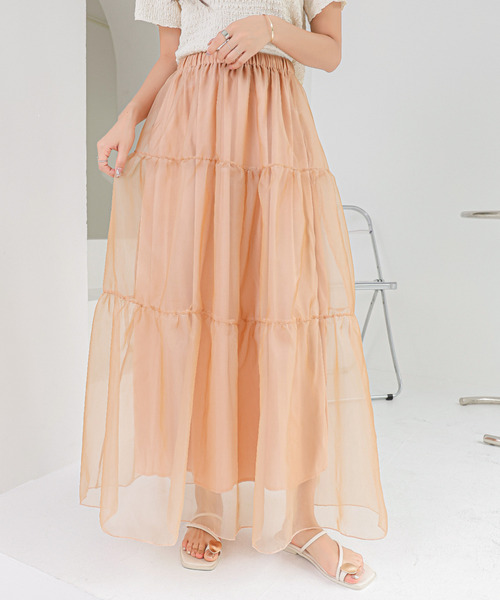 ECLIN（エクラン）の「シアーティアードフレアスカート（スカート・レディース・チャコールグレー/ベージュ/ブラック・S/M/L）」の14枚目の写真