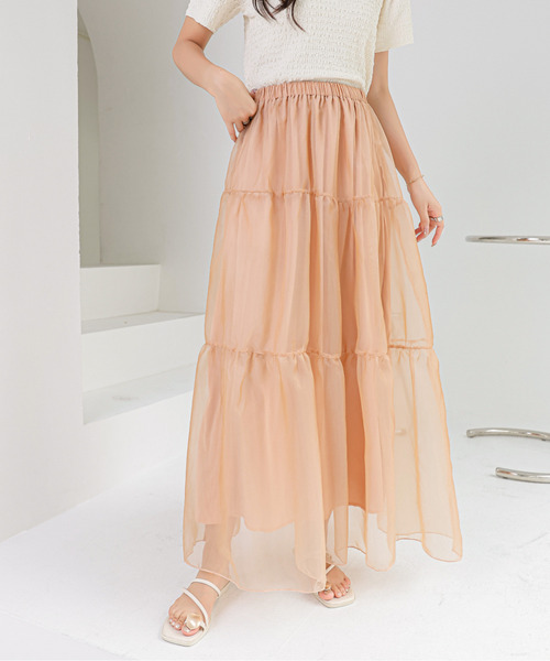 ECLIN（エクラン）の「シアーティアードフレアスカート（スカート・レディース・チャコールグレー/ベージュ/ブラック・S/M/L）」の12枚目の写真