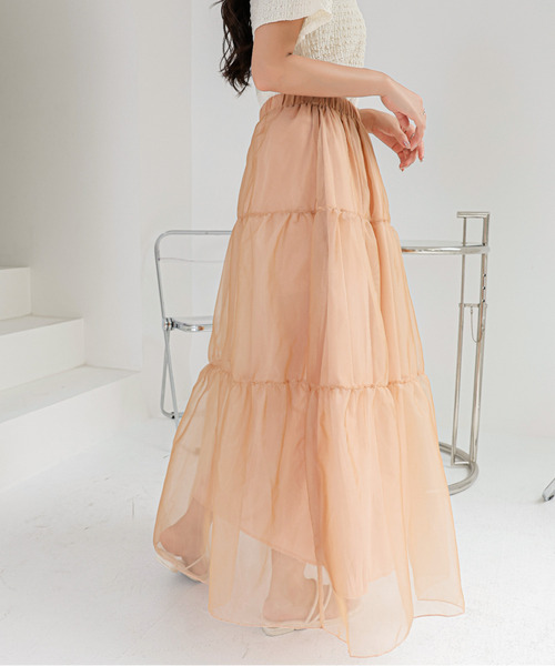 ECLIN（エクラン）の「シアーティアードフレアスカート（スカート・レディース・チャコールグレー/ベージュ/ブラック・S/M/L）」の11枚目の写真