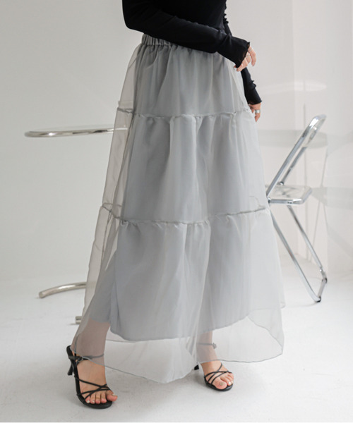 ECLIN（エクラン）の「シアーティアードフレアスカート（スカート・レディース・チャコールグレー/ベージュ/ブラック・S/M/L）」の10枚目の写真