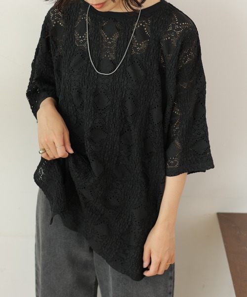 LEPSIM(レプシィム)の「ソウレースプルオーバーSS 127583(Tシャツ/カットソー・レディース・オレンジ/ブラック/オフホワイト・FREE)」の3枚目の写真