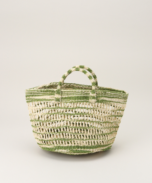 B.C STOCK（ベーセーストック）の「AFRICAN SQUARE/アフリカンスクエア　タイダイスカシアミサイザルバッグ（かごバッグ・レディース・ブラック/グリーン・FREE）」の2枚目の写真