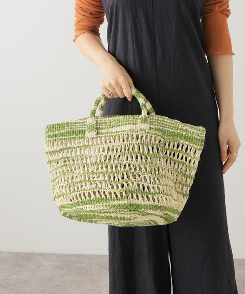 B.C STOCK（ベーセーストック）の「AFRICAN SQUARE/アフリカンスクエア　タイダイスカシアミサイザルバッグ（かごバッグ・レディース・ブラック/グリーン・FREE）」の10枚目の写真