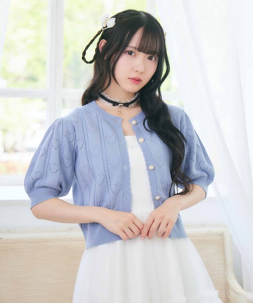 ROJITA(ロジータ)の「ハート柄ニットカーディガン(カーディガン/ボレロ・レディース・ホワイト/ブラック/サックスブルー・FREE)」の5枚目の写真