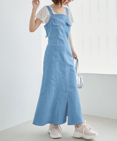 MAJESTIC LEGON（マジェスティックレゴン）の「レディシルエットステッチキャミワンピ（ワンピース・レディース・ブルー/ブラック・MEDIUM）」の4枚目の写真