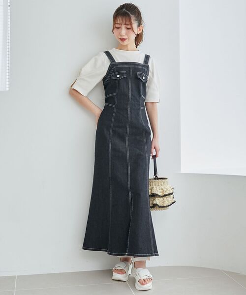 MAJESTIC LEGON（マジェスティックレゴン）の「レディシルエットステッチキャミワンピ（ワンピース・レディース・ブルー/ブラック・MEDIUM）」の10枚目の写真