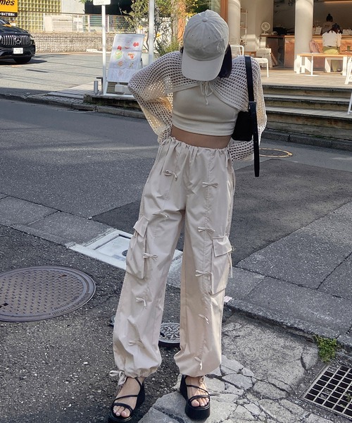 RiLi（リリ）の「リボンパラシュートパンツ【RL】（その他パンツ・レディース・ピンク/チャコールグレー/ライトベージュ/ブラック・FREE）」の4枚目の写真