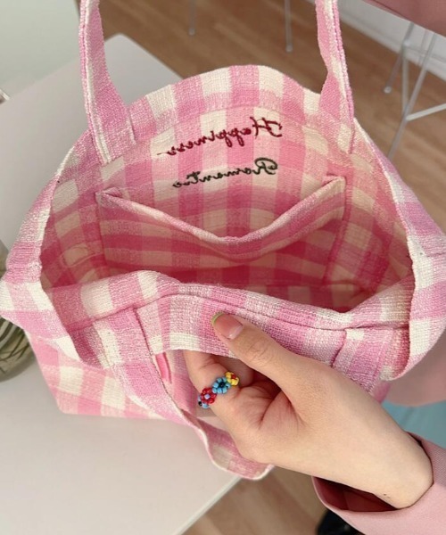 VIBGYOR Women（ヴィブジョー　ウィメン）の「【urge select】ギンガムチェック リボン柄 刺繍 ミニ トートバッグ（トートバッグ・レディース・ピンク/ブラック/グリーン・FREE）」の5枚目の写真