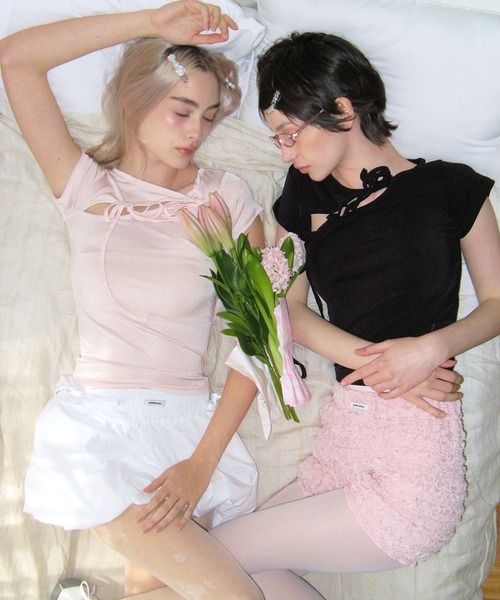 CRANK（クランク）の「CRANK／ストリングスリットT（Tシャツ/カットソー・レディース・ピンク/ブラック・FREE）」の13枚目の写真