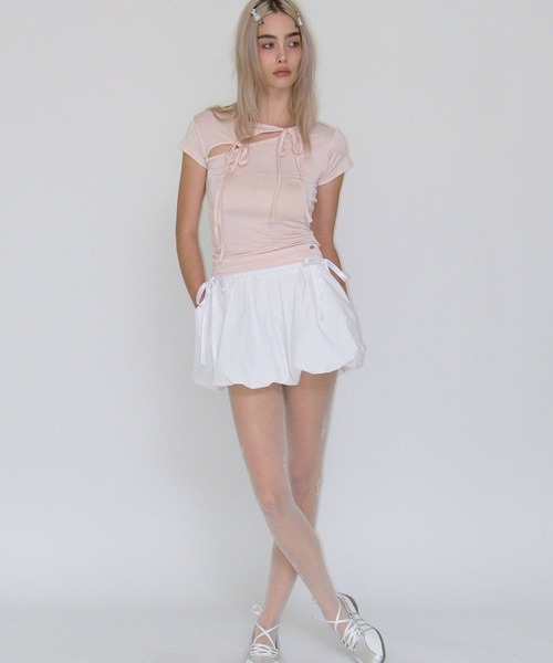 CRANK（クランク）の「CRANK／ストリングスリットT（Tシャツ/カットソー・レディース・ピンク/ブラック・FREE）」の15枚目の写真