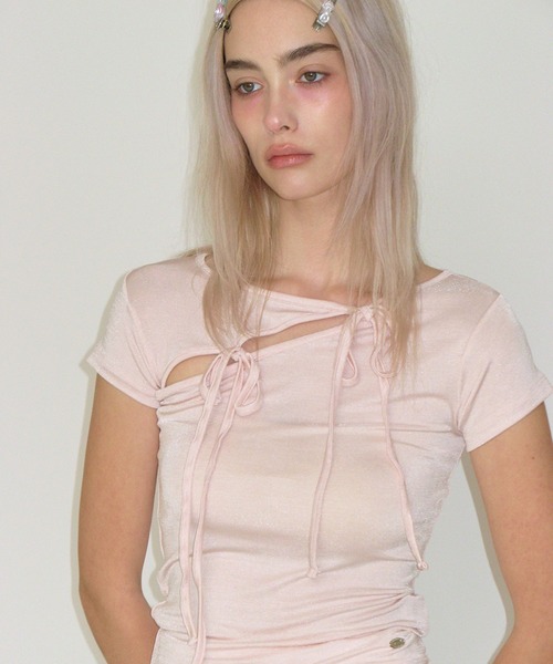 CRANK（クランク）の「CRANK／ストリングスリットT（Tシャツ/カットソー・レディース・ピンク/ブラック・FREE）」の19枚目の写真