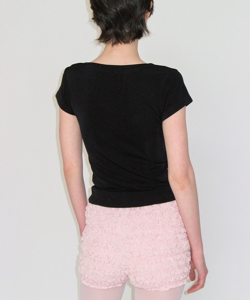 CRANK（クランク）の「CRANK／ストリングスリットT（Tシャツ/カットソー・レディース・ピンク/ブラック・FREE）」の9枚目の写真