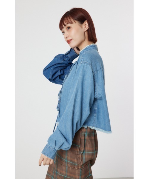 RODEO CROWNS WIDE BOWL(ロデオクラウンズワイドボウル)の「リボンクロップドシャツ(シャツ/ブラウス・レディース・ブラック系その他/ブルー/ホワイト・FREE)」の6枚目の写真