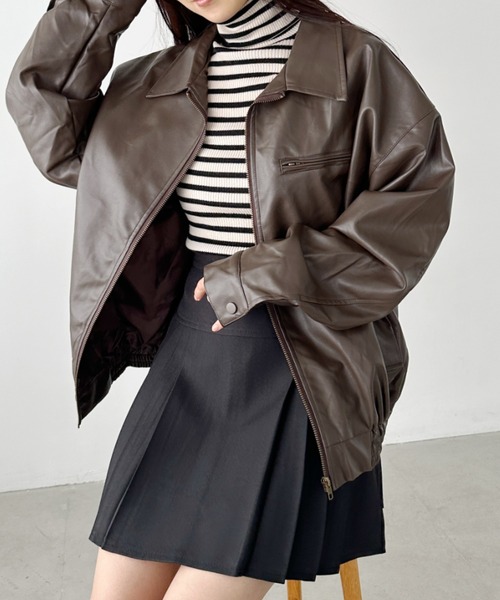 CLEA（クレア）の「BIGポケットオーバーサイズPUブルゾン（ブルゾン・レディース・ブラウン/ブラック・FREE）」の2枚目の写真