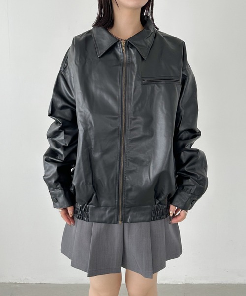 CLEA（クレア）の「BIGポケットオーバーサイズPUブルゾン（ブルゾン・レディース・ブラウン/ブラック・FREE）」の13枚目の写真