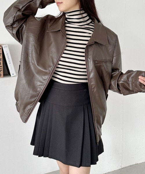 CLEA（クレア）の「BIGポケットオーバーサイズPUブルゾン（ブルゾン・レディース・ブラウン/ブラック・FREE）」の8枚目の写真