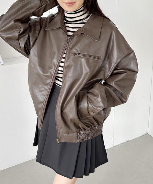 CLEA（クレア）の「BIGポケットオーバーサイズPUブルゾン（ブルゾン・レディース・ブラウン/ブラック・FREE）」の10枚目の写真