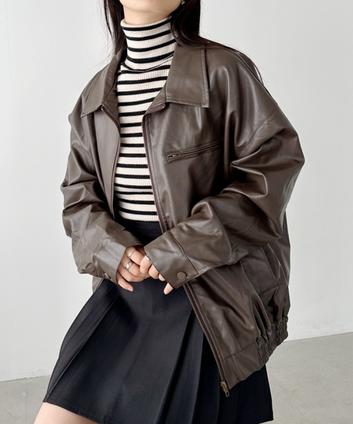 CLEA（クレア）の「BIGポケットオーバーサイズPUブルゾン（ブルゾン・レディース・ブラウン/ブラック・FREE）」の6枚目の写真