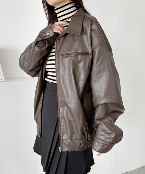 CLEA（クレア）の「BIGポケットオーバーサイズPUブルゾン（ブルゾン・レディース・ブラウン/ブラック・FREE）」の7枚目の写真