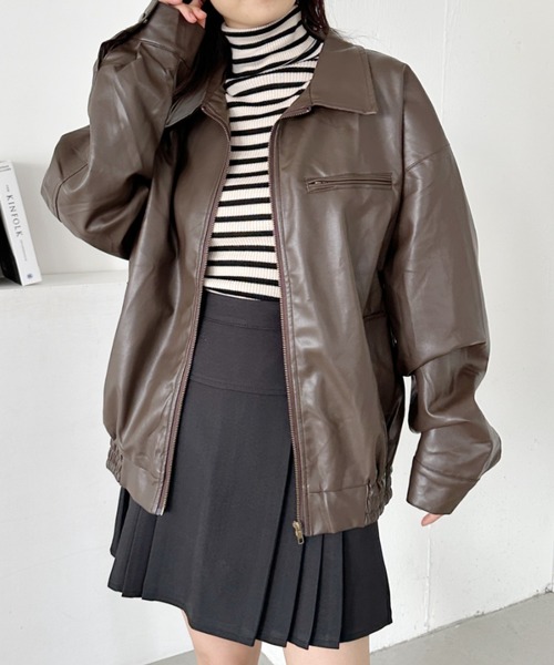 CLEA（クレア）の「BIGポケットオーバーサイズPUブルゾン（ブルゾン・レディース・ブラウン/ブラック・FREE）」の9枚目の写真