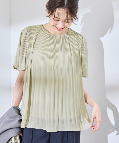 セール】楽キレイ カップ付きプリーツブラウス（シャツ/ブラウス