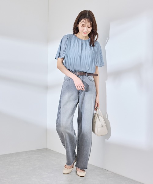 セール】楽キレイ カップ付きプリーツブラウス（シャツ/ブラウス