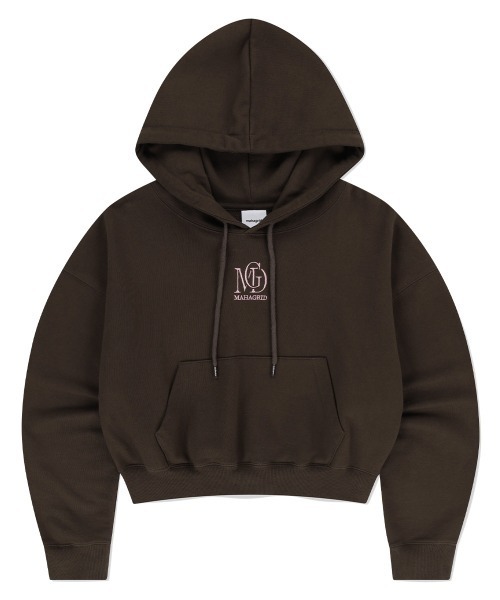 MAHAGRID(マハグリッド)の「『mahagrid/マハグリッド』MGD SERIF LOGO CROP HOODIE/セリフロゴ クロップ プルオーバーパーカー(パーカー・レディース・アイボリー/ブラウン・FREE)」の2枚目の写真