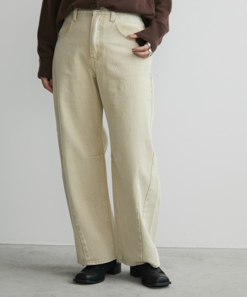 Aunt Marie's（アントマリーズ）の「ヴィンテージライクバレルカーブパンツ（デニムパンツ・レディース・ベージュ/ブラウン・S/M/L）」の13枚目の写真